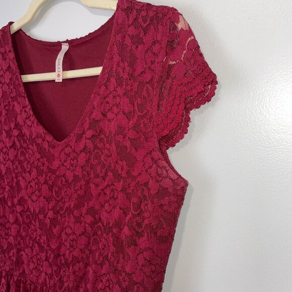 Modcloth Gilli Womens Burgundy Lace V-Neck Short Sleeve Dress Large - Picture 3 of 8